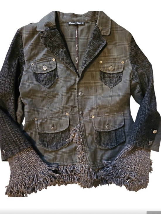 Tricot Chic Jackets & Blazers - #BackToSchool Tricot Chic Italy | Mixed Media Plaid & Knit Fringe Jacket - US 10